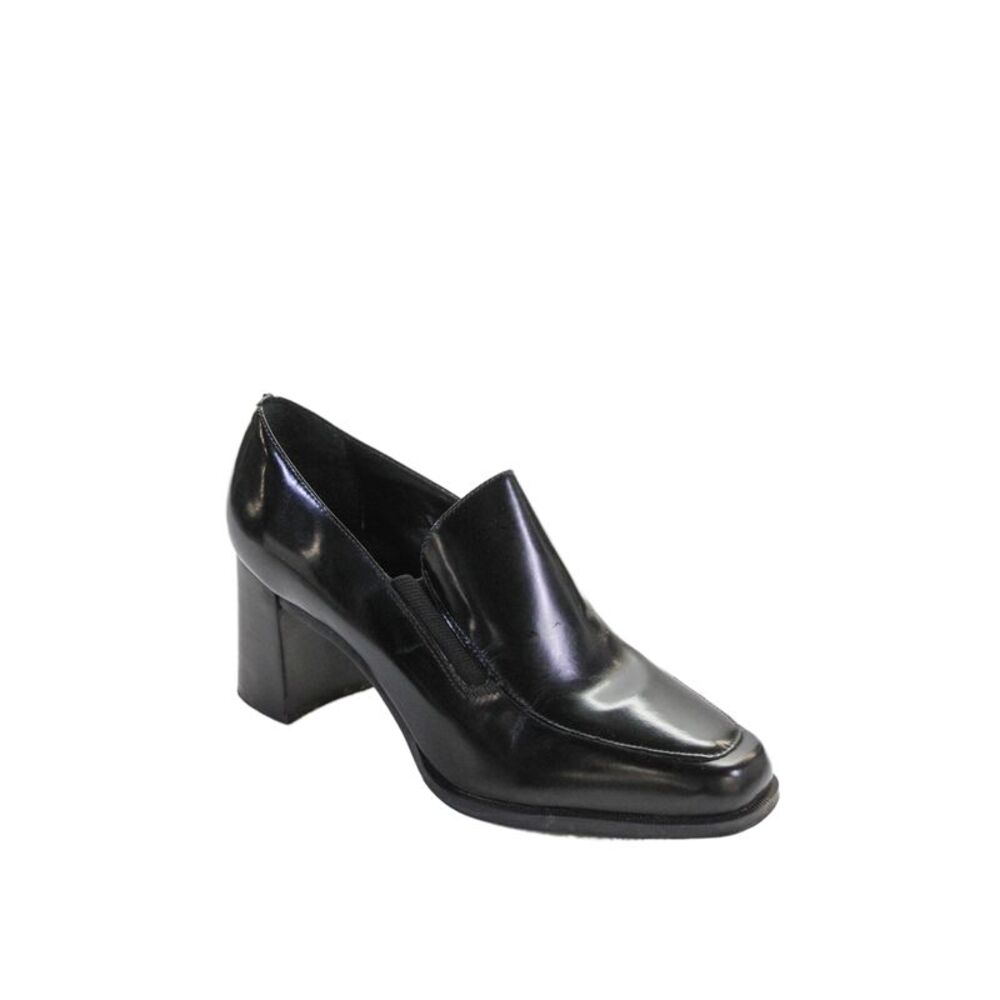 Bernando Womens Leather Square Toe Loafer Heels Black Size 8.5M